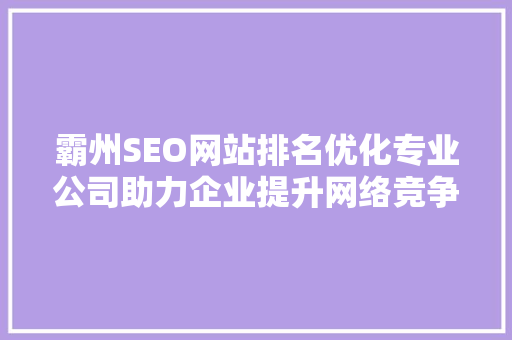 霸州SEO网站排名优化专业公司助力企业提升网络竞争力