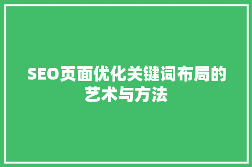 SEO页面优化关键词布局的艺术与方法