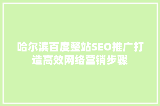 哈尔滨百度整站SEO推广打造高效网络营销步骤