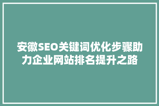 安徽SEO关键词优化步骤助力企业网站排名提升之路