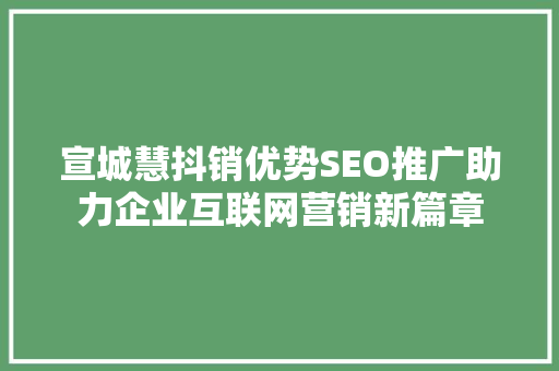 宣城慧抖销优势SEO推广助力企业互联网营销新篇章