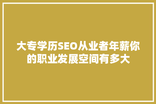 大专学历SEO从业者年薪你的职业发展空间有多大