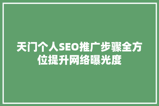 天门个人SEO推广步骤全方位提升网络曝光度