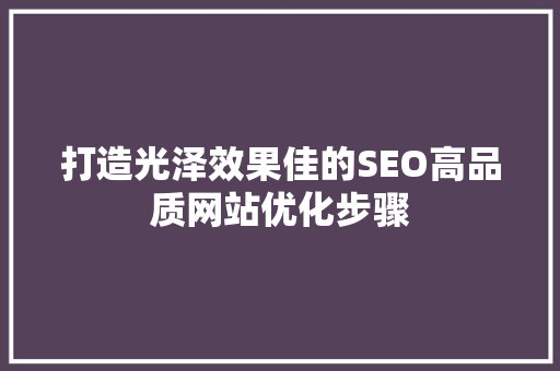 打造光泽效果佳的SEO高品质网站优化步骤