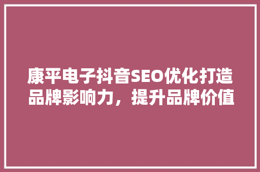 康平电子抖音SEO优化打造品牌影响力，提升品牌价值