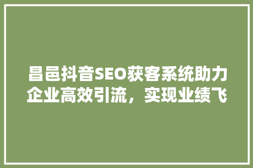 昌邑抖音SEO获客系统助力企业高效引流，实现业绩飞跃