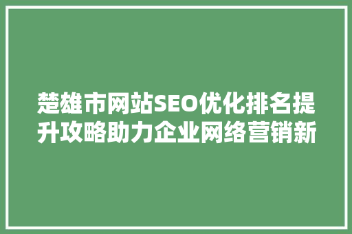 楚雄市网站SEO优化排名提升攻略助力企业网络营销新篇章