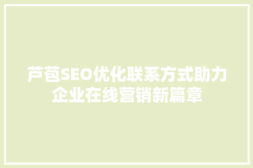 芦苞SEO优化联系方式助力企业在线营销新篇章