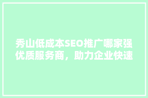 秀山低成本SEO推广哪家强优质服务商，助力企业快速崛起