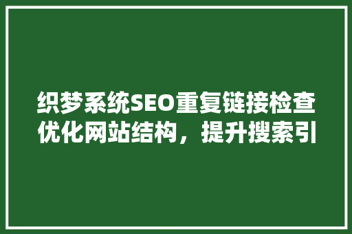 织梦系统SEO重复链接检查优化网站结构，提升搜索引擎排名