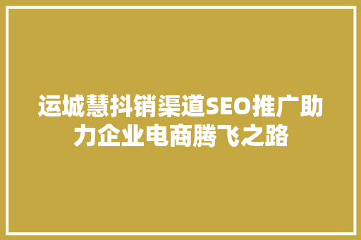 运城慧抖销渠道SEO推广助力企业电商腾飞之路