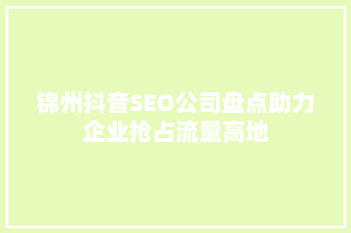 锦州抖音SEO公司盘点助力企业抢占流量高地