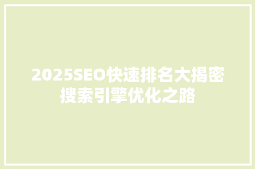 2025SEO快速排名大揭密搜索引擎优化之路