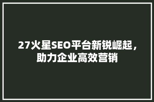 27火星SEO平台新锐崛起，助力企业高效营销