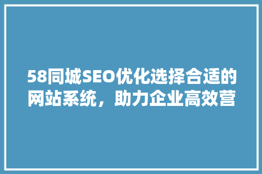 58同城SEO优化选择合适的网站系统，助力企业高效营销