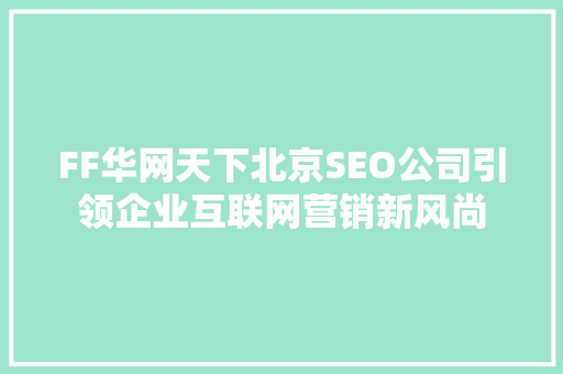 FF华网天下北京SEO公司引领企业互联网营销新风尚