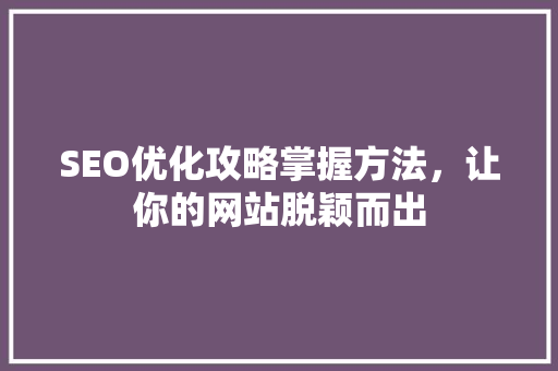 SEO优化攻略掌握方法，让你的网站脱颖而出