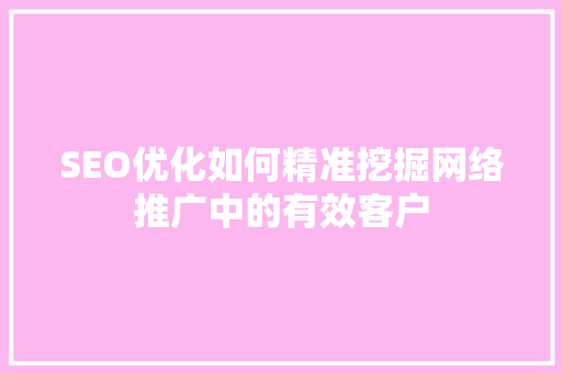 SEO优化如何精准挖掘网络推广中的有效客户