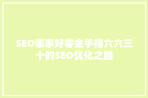SEO哪家好零金手指六六三十的SEO优化之路