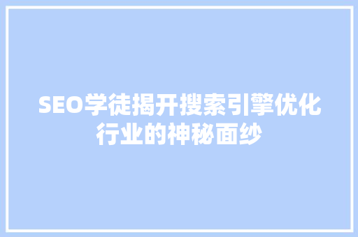 SEO学徒揭开搜索引擎优化行业的神秘面纱