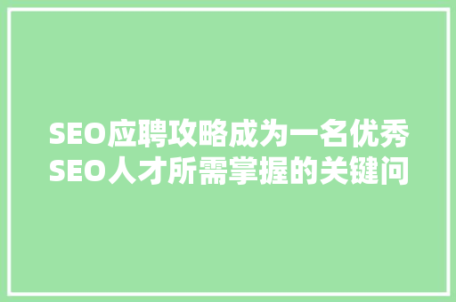 SEO应聘攻略成为一名优秀SEO人才所需掌握的关键问题