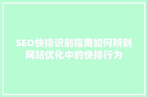 SEO快排识别指南如何辨别网站优化中的快排行为