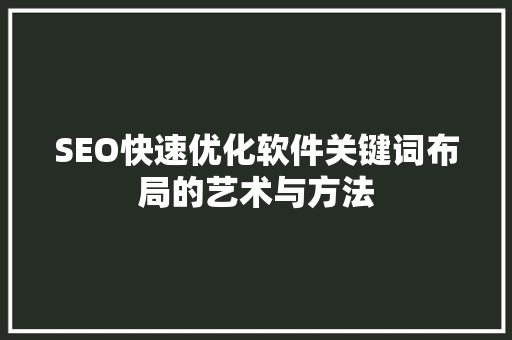 SEO快速优化软件关键词布局的艺术与方法