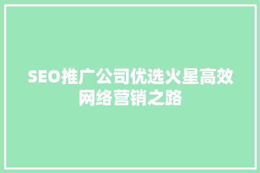 SEO推广公司优选火星高效网络营销之路