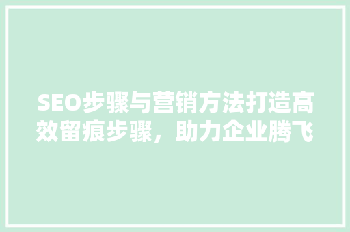 SEO步骤与营销方法打造高效留痕步骤，助力企业腾飞