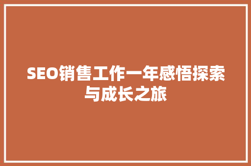 SEO销售工作一年感悟探索与成长之旅