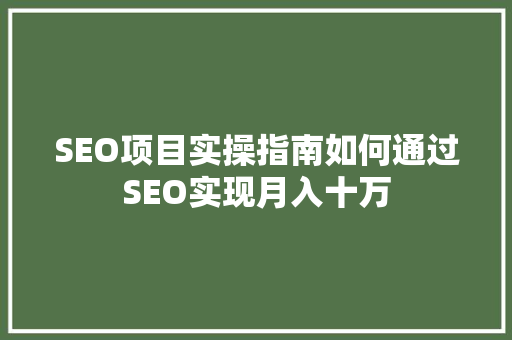 SEO项目实操指南如何通过SEO实现月入十万