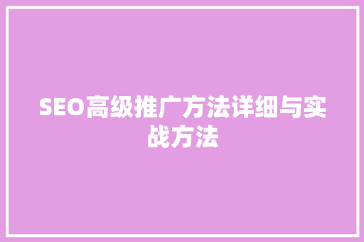 SEO高级推广方法详细与实战方法
