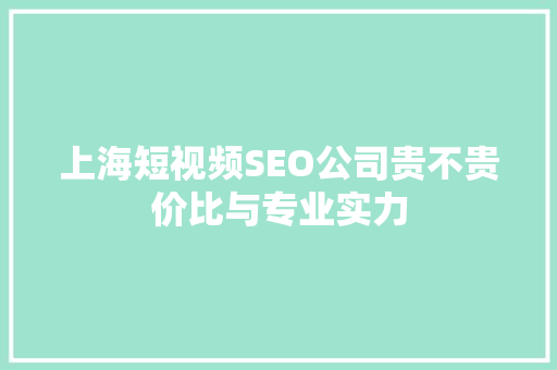 上海短视频SEO公司贵不贵价比与专业实力
