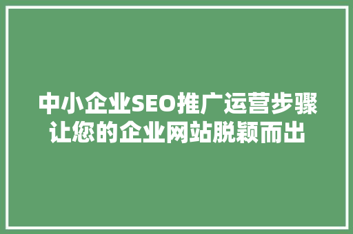 中小企业SEO推广运营步骤让您的企业网站脱颖而出