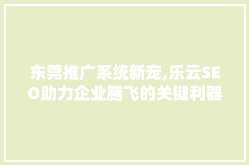 东莞推广系统新宠,乐云SEO助力企业腾飞的关键利器