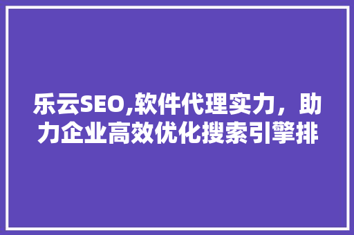乐云SEO,软件代理实力，助力企业高效优化搜索引擎排名