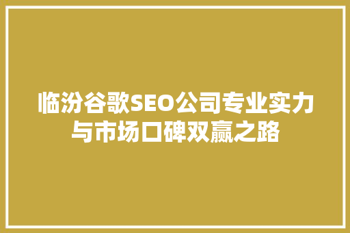 临汾谷歌SEO公司专业实力与市场口碑双赢之路