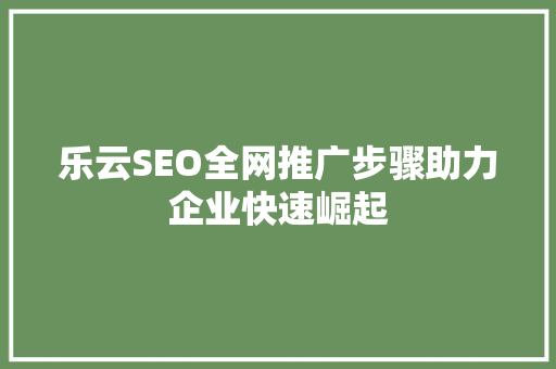 乐云SEO全网推广步骤助力企业快速崛起