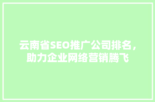 云南省SEO推广公司排名，助力企业网络营销腾飞