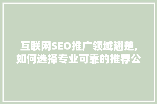 互联网SEO推广领域翘楚,如何选择专业可靠的推荐公司