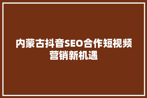 内蒙古抖音SEO合作短视频营销新机遇