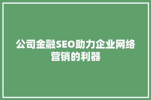 公司金融SEO助力企业网络营销的利器