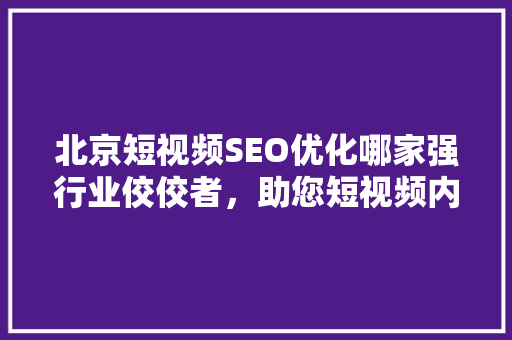 北京短视频SEO优化哪家强行业佼佼者，助您短视频内容脱颖而出