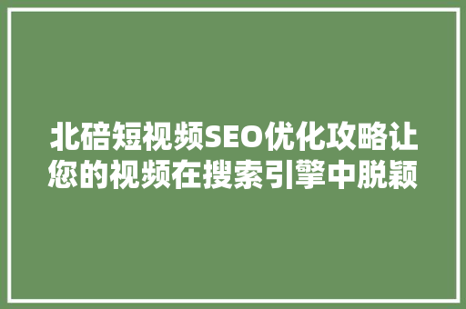 北碚短视频SEO优化攻略让您的视频在搜索引擎中脱颖而出
