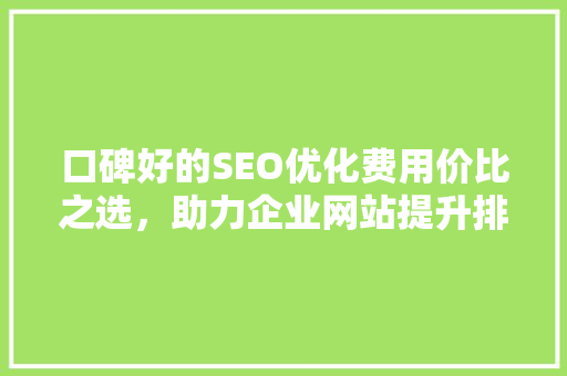 口碑好的SEO优化费用价比之选，助力企业网站提升排名