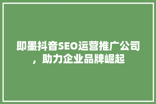 即墨抖音SEO运营推广公司，助力企业品牌崛起