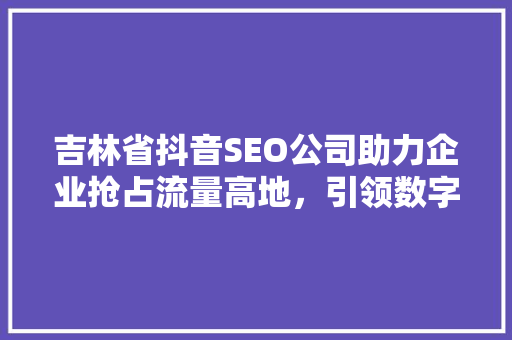 吉林省抖音SEO公司助力企业抢占流量高地，引领数字化营销新趋势