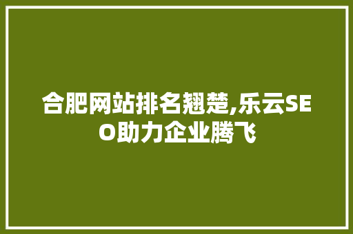 合肥网站排名翘楚,乐云SEO助力企业腾飞