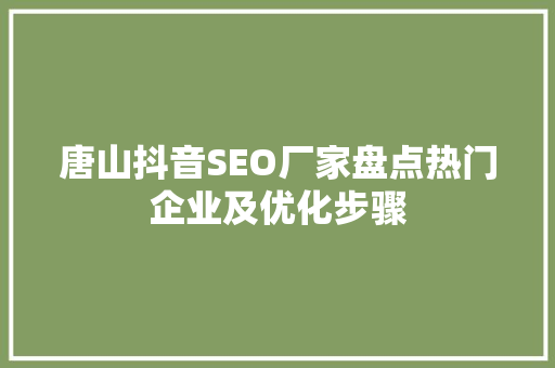 唐山抖音SEO厂家盘点热门企业及优化步骤