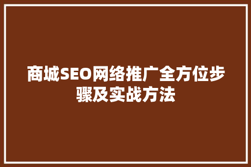 商城SEO网络推广全方位步骤及实战方法
